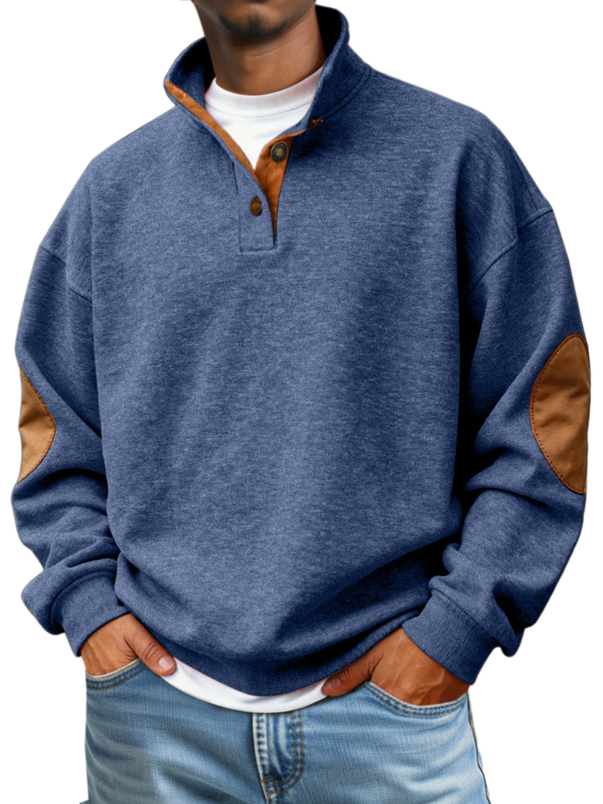 Men's Casual Solid Color Articulated Stand Collar Button Sweater