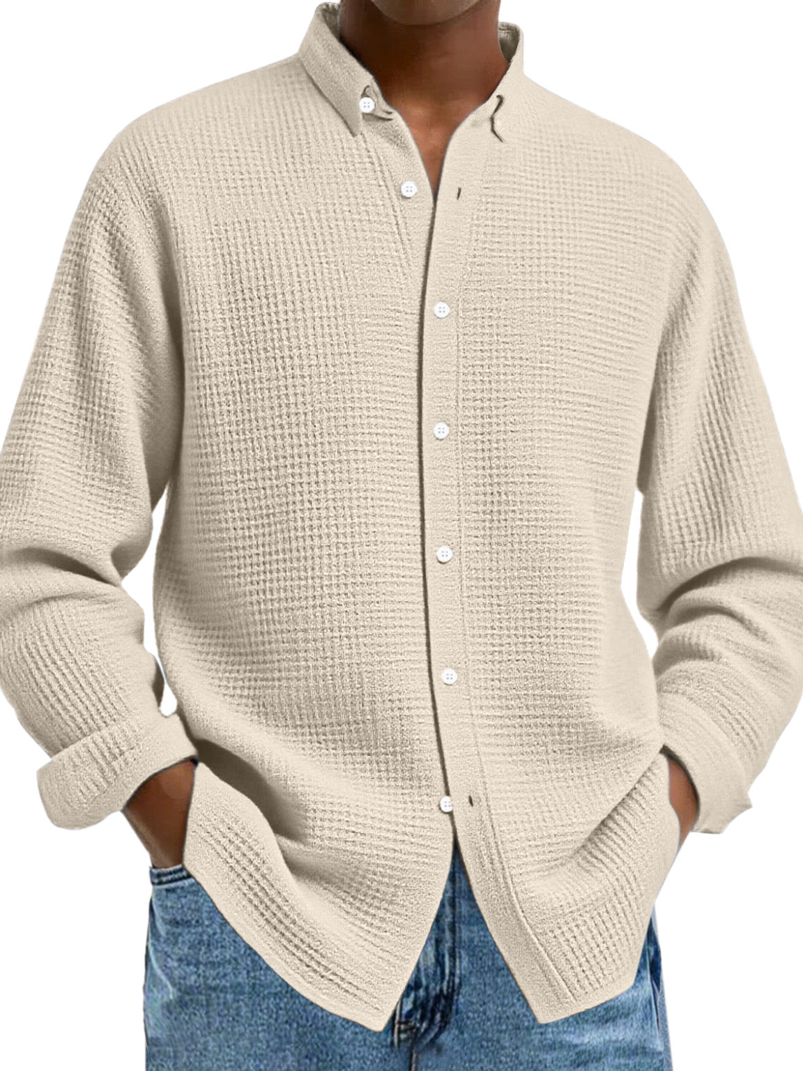 Men's Solid Color Casual Breathable Fabric Button Long Sleeve Shirt