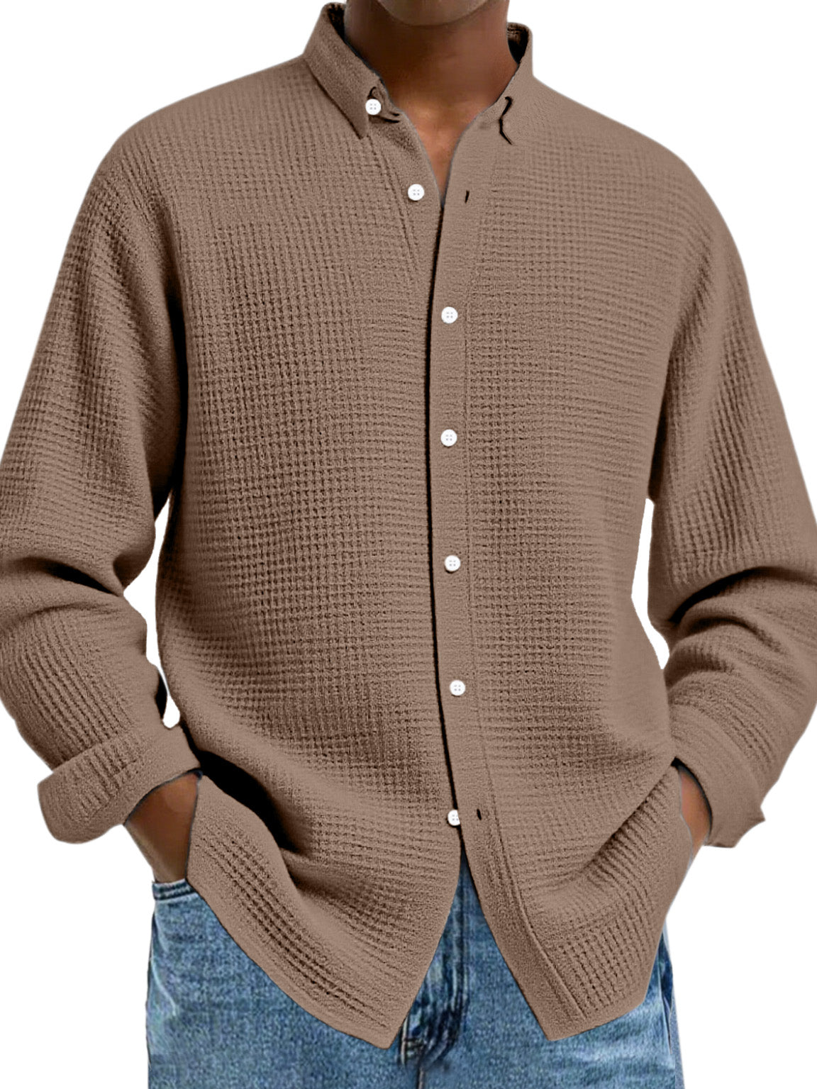 Men's Solid Color Casual Breathable Fabric Button Long Sleeve Shirt