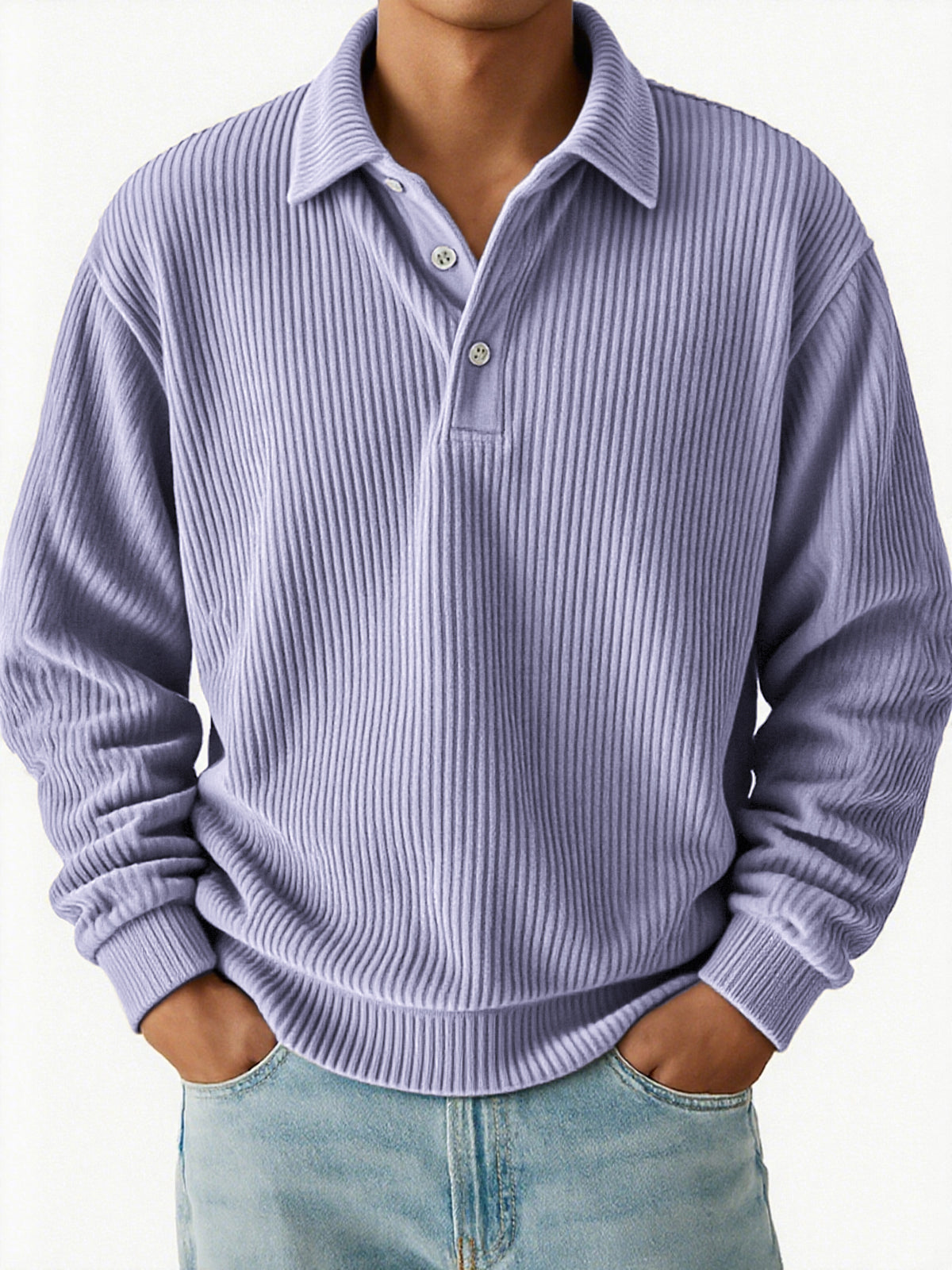 Men's Vintage Corduroy Pit Striped Casual Long Sleeve Polo Shirt