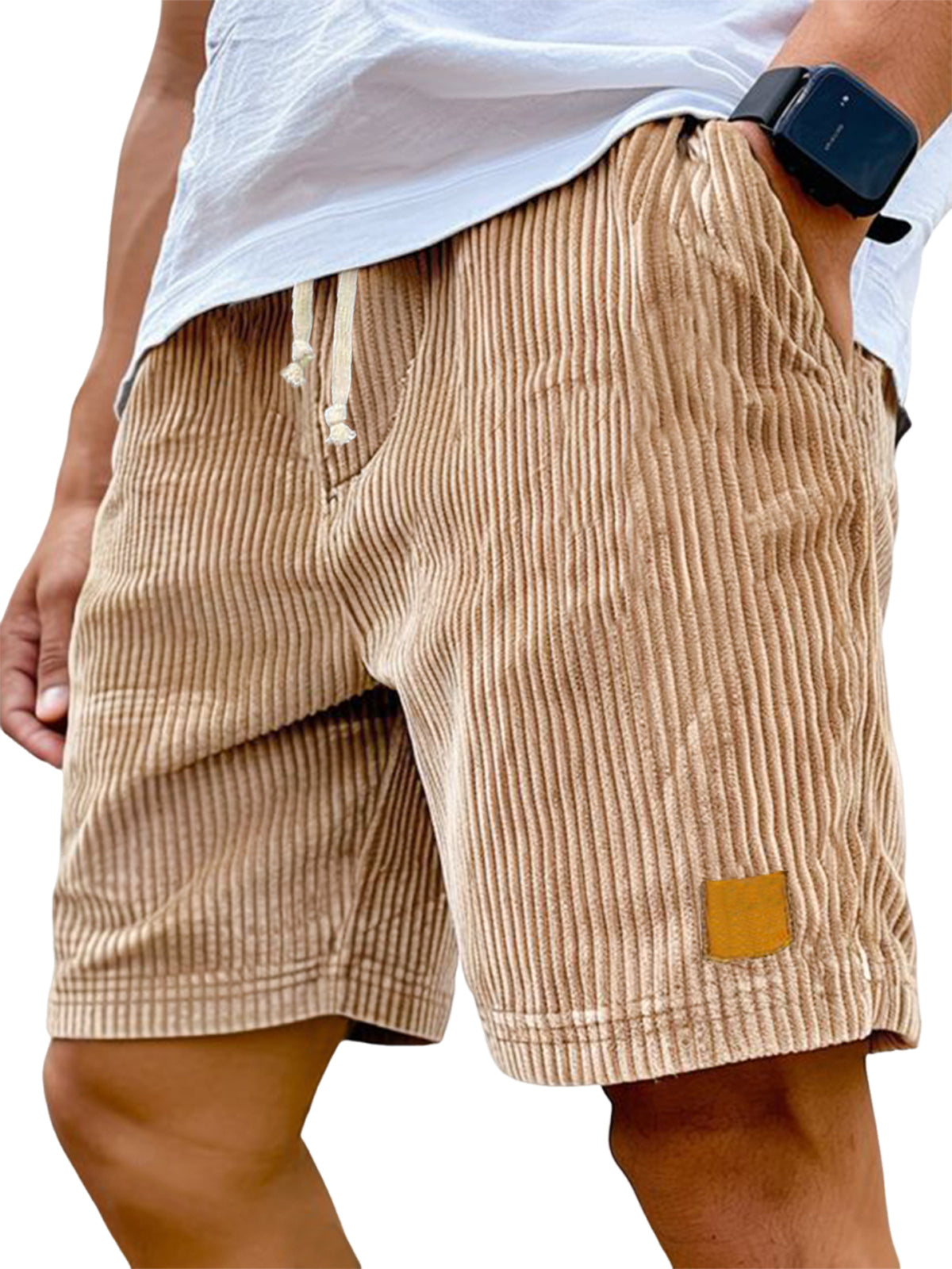 Men's Vintage Embroidered Logo Corduroy Stylish Lace-up Casual Shorts