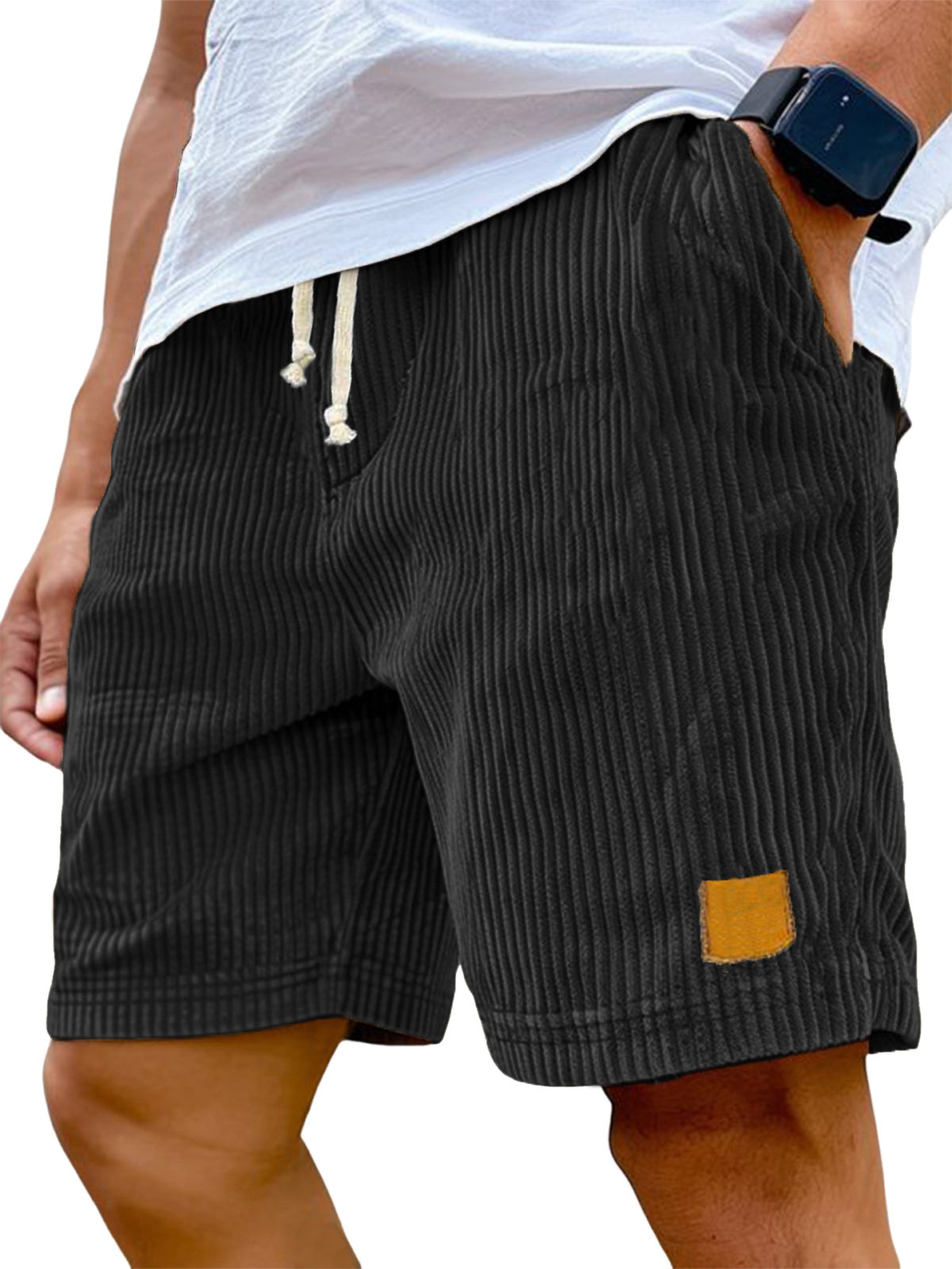 Men's Vintage Embroidered Logo Corduroy Stylish Lace-up Casual Shorts