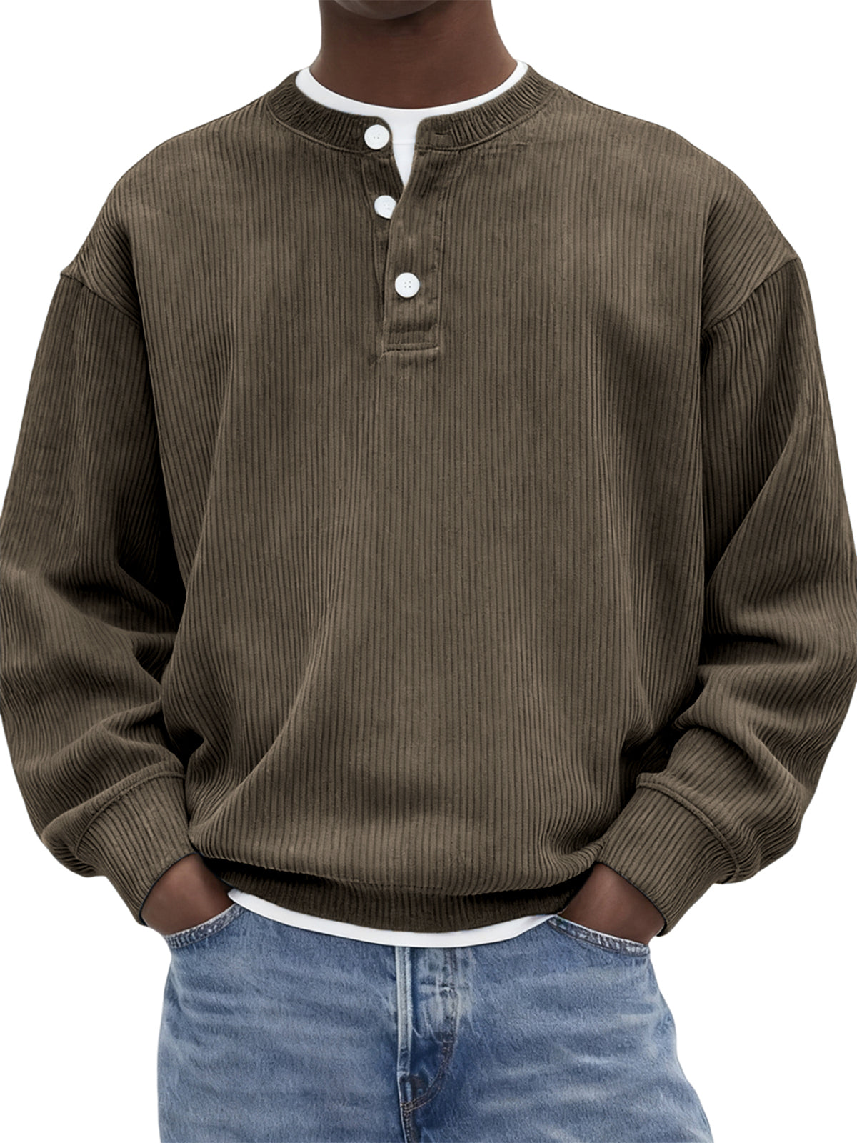Men's Stylish Corduroy Ribbed Pullover Henley