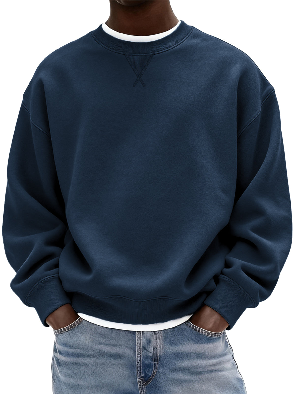Men's Heavyweight Cotton X-stitch Crew-neck Basic Pullover Sweatshirt